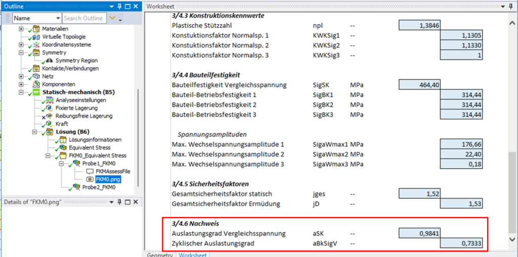 FKM-Bewertung aus Excel als Bild in Ansys eingebunden